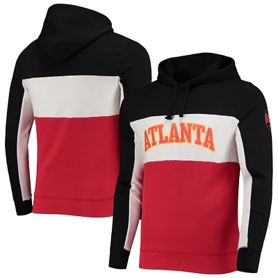 Men's Junk Food Black/White Atlanta Hawks Wordmark Colorblock Fleece Pullover Hoodie