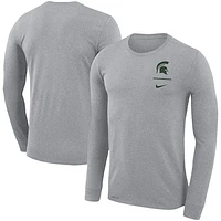 Men's Nike Gray Michigan State Spartans Logo Stack Legend Performance Long Sleeve T-Shirt