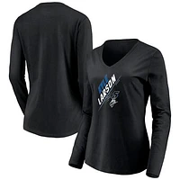 Women's Black Kyle Larson Three Wide Long Sleeve V-Neck T-Shirt