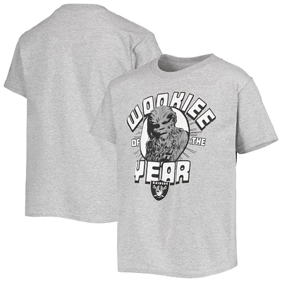Youth Junk Food Heathered Gray Las Vegas Raiders Star Wars Wookie Of The Year T-Shirt