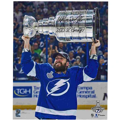 Nikita Kucherov Tampa Bay Lightning Autographed 2021 Stanley Cup Champions 16" x 20" Raising Cup Photograph with "2021 SC Champs" Inscription