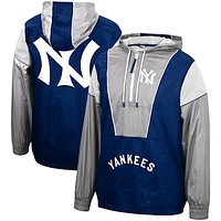 Men's Mitchell & Ness Navy New York Yankees Highlight Reel Windbreaker Half-Zip Hoodie Jacket