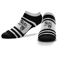 Women's For Bare Feet Brooklyn Nets Block Stripe Fuzzy Ankle Socks