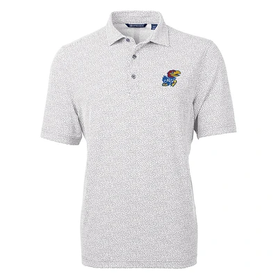 Men's Cutter & Buck Gray Kansas Jayhawks Virtue Eco Pique Botanical Print Polo