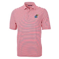Men's Cutter & Buck Red Kansas Jayhawks Virtue Eco Pique Stripe Recycled Polo