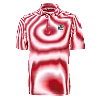 Men's Cutter & Buck Red Kansas Jayhawks Virtue Eco Pique Stripe Recycled Polo