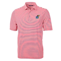 Men's Cutter & Buck Red Kansas Jayhawks Virtue Eco Pique Stripe Recycled Polo