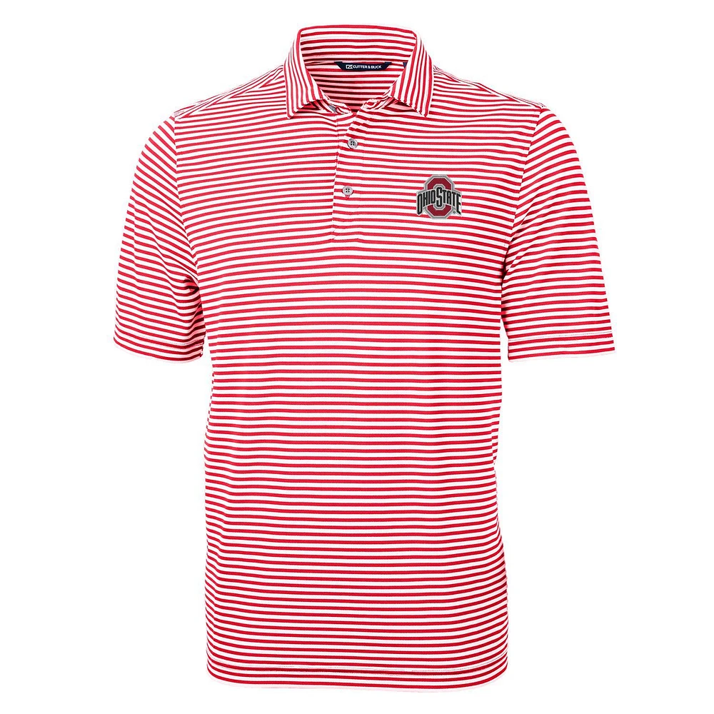 Men's Cutter & Buck Scarlet Ohio State Buckeyes Virtue Eco Pique Stripe Recycled Polo