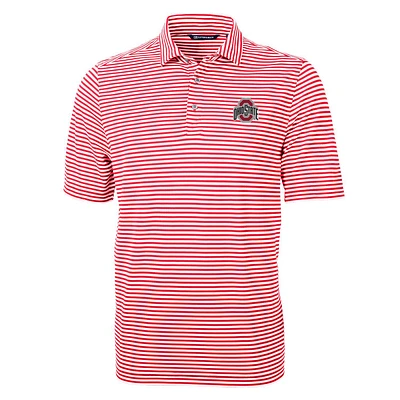 Men's Cutter & Buck Scarlet Ohio State Buckeyes Virtue Eco Pique Stripe Recycled Polo