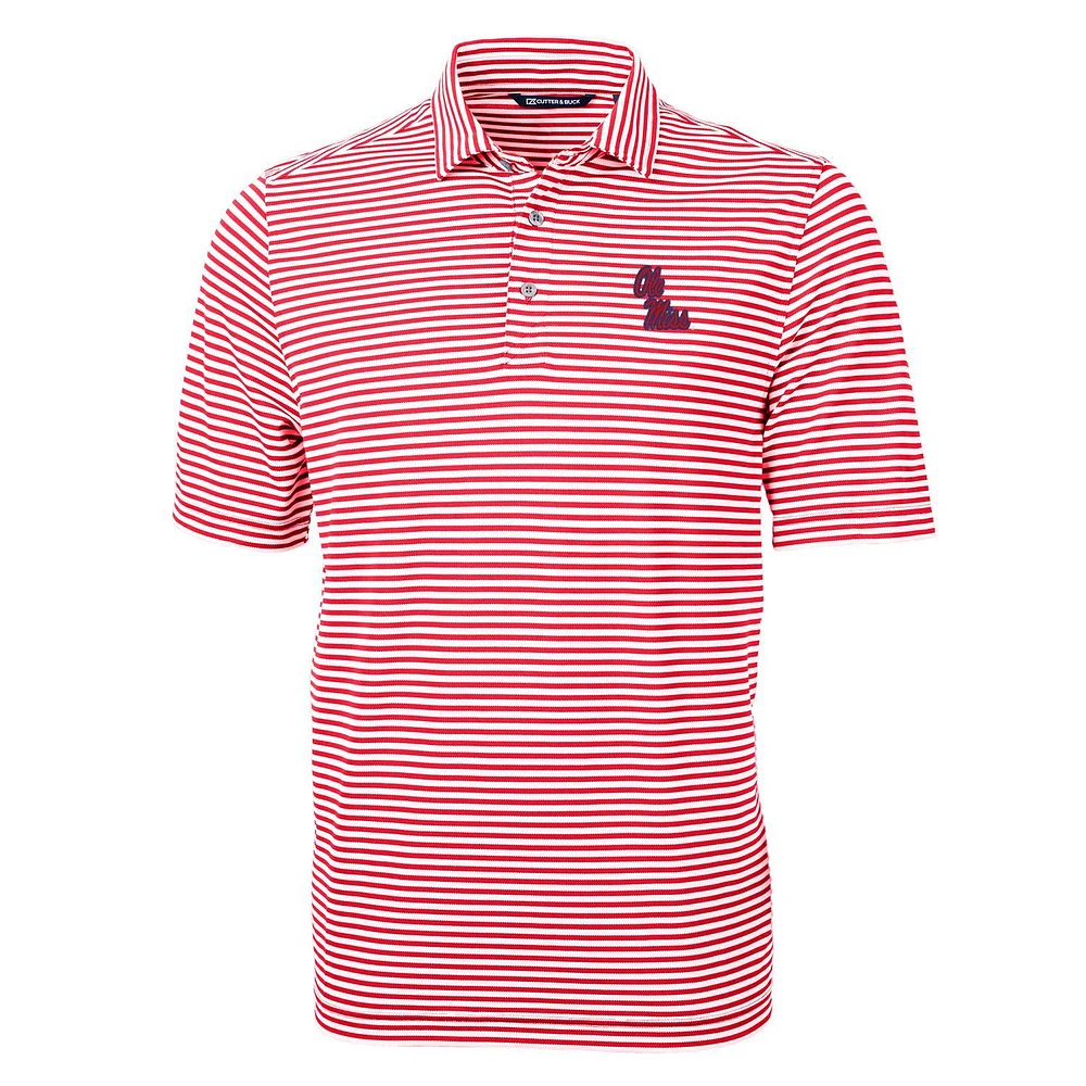 Men's Cutter & Buck Red Ole Miss Rebels Virtue Eco Pique Stripe Recycled Polo