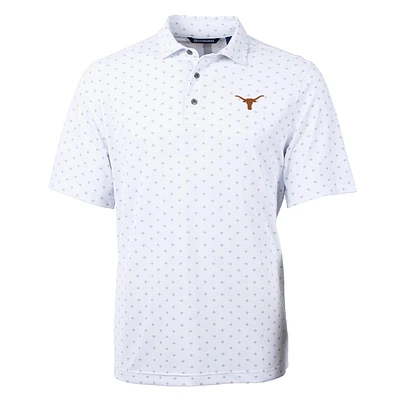Men's Cutter & Buck White Texas Longhorns Virtue Eco Pique Tile Print Polo