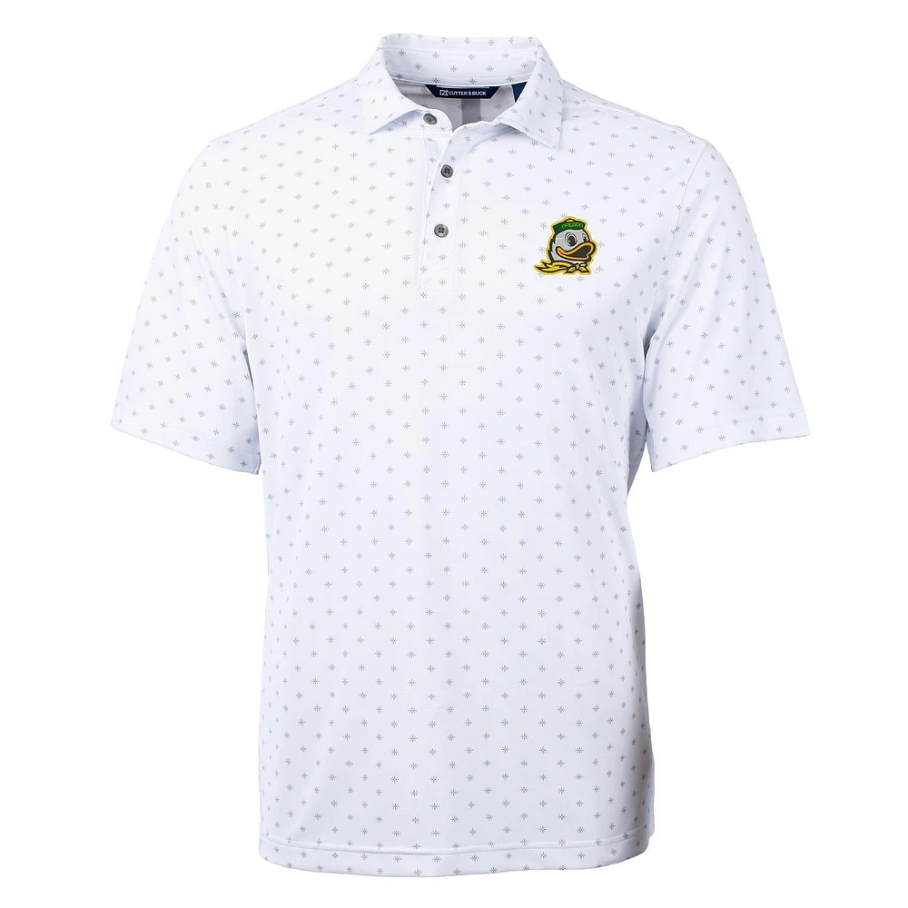 Men's Cutter & Buck White Oregon Ducks Virtue Eco Pique Tile Print Polo