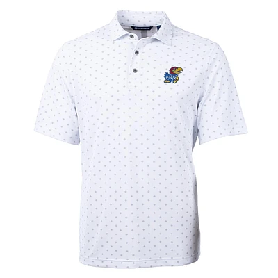 Men's Cutter & Buck White Kansas Jayhawks Virtue Eco Pique Tile Print Polo