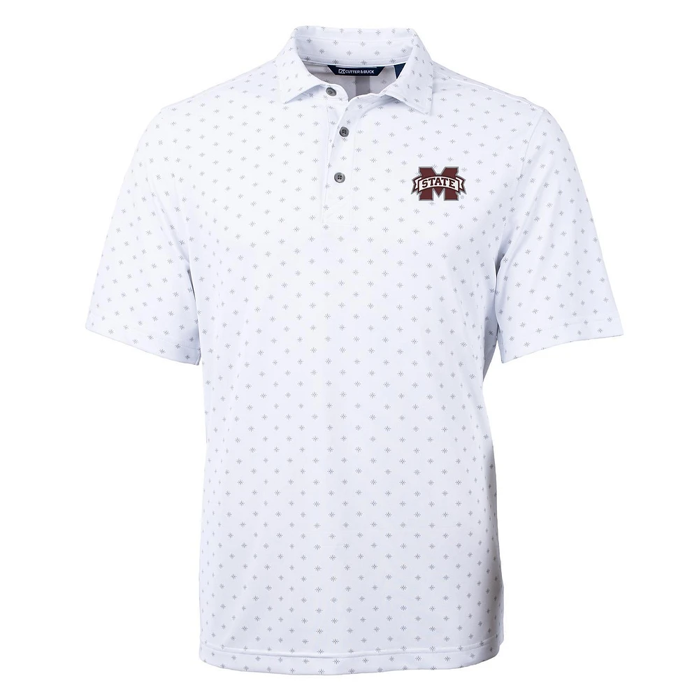 Men's Cutter & Buck White Mississippi State Bulldogs Virtue Eco Pique Tile Print Polo