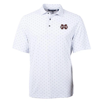 Men's Cutter & Buck White Mississippi State Bulldogs Virtue Eco Pique Tile Print Polo
