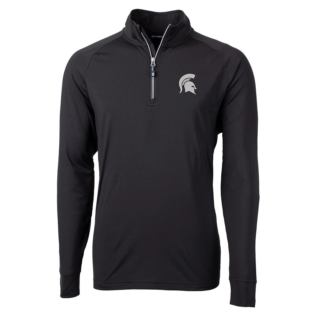 Men's Cutter & Buck Black Michigan State Spartans Big Tall Adapt Eco Knit Quarter-Zip Pullover Jacket