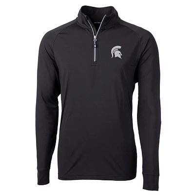 Men's Cutter & Buck Black Michigan State Spartans Big Tall Adapt Eco Knit Quarter-Zip Pullover Jacket