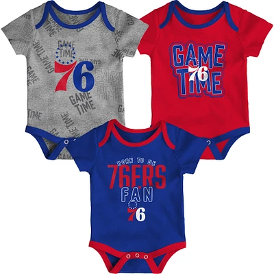 Infant Royal/Red/Heathered Gray Philadelphia 76ers Trifecta - 3-Piece Bodysuit Set