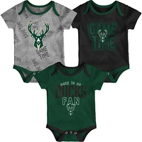 Infant Hunter Green/Black/Heathered Gray Milwaukee Bucks Trifecta - 3-Piece Bodysuit Set