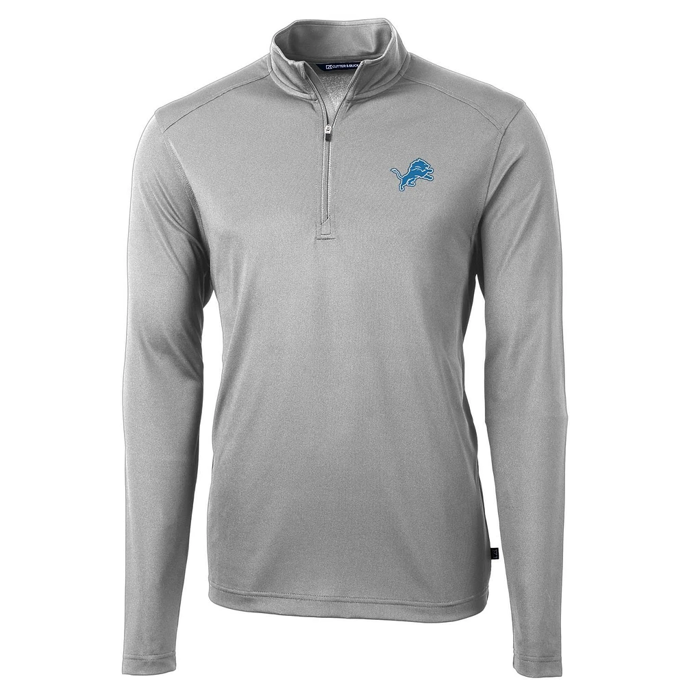 Men's Cutter & Buck Gray Detroit Lions Virtue Eco Pique Recycled Quarter-Zip Pullover Jacket