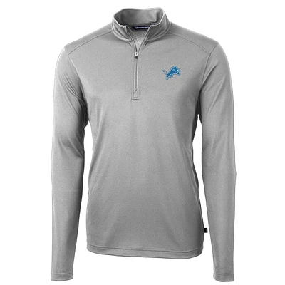 Men's Cutter & Buck Gray Detroit Lions Virtue Eco Pique Recycled Quarter-Zip Pullover Jacket