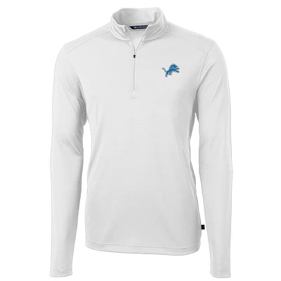 Men's Cutter & Buck White Detroit Lions Virtue Eco Pique Recycled Quarter-Zip Pullover Jacket