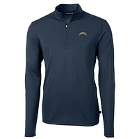 Men's Cutter & Buck Navy Los Angeles Chargers Virtue Eco Pique Recycled Quarter-Zip Pullover Jacket