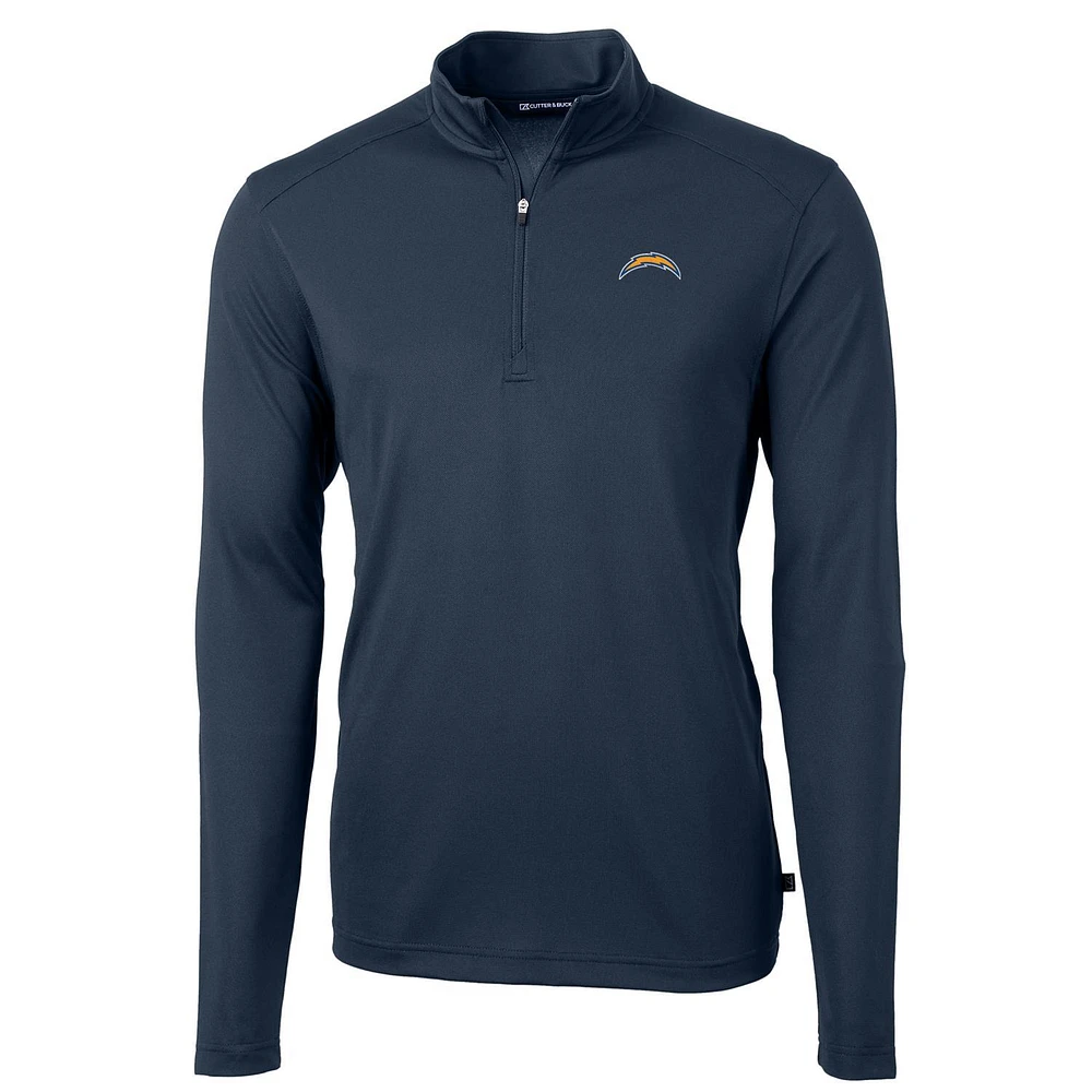 Men's Cutter & Buck Navy Los Angeles Chargers Virtue Eco Pique Recycled Quarter-Zip Pullover Jacket
