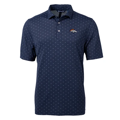 Men's Cutter & Buck Navy Denver Broncos Virtue Eco Pique Tile Print Polo