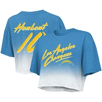 Women's Majestic Threads Justin Herbert Powder Blue/White Los Angeles Chargers Dip-Dye Player Name & Number Crop Top