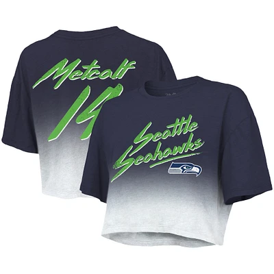 Women's Majestic Threads DK Metcalf Navy/White Seattle Seahawks Dip-Dye Player Name & Number Crop Top