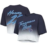 Women's Majestic Threads Derrick Henry Navy/White Tennessee Titans Dip-Dye Player Name & Number Crop Top