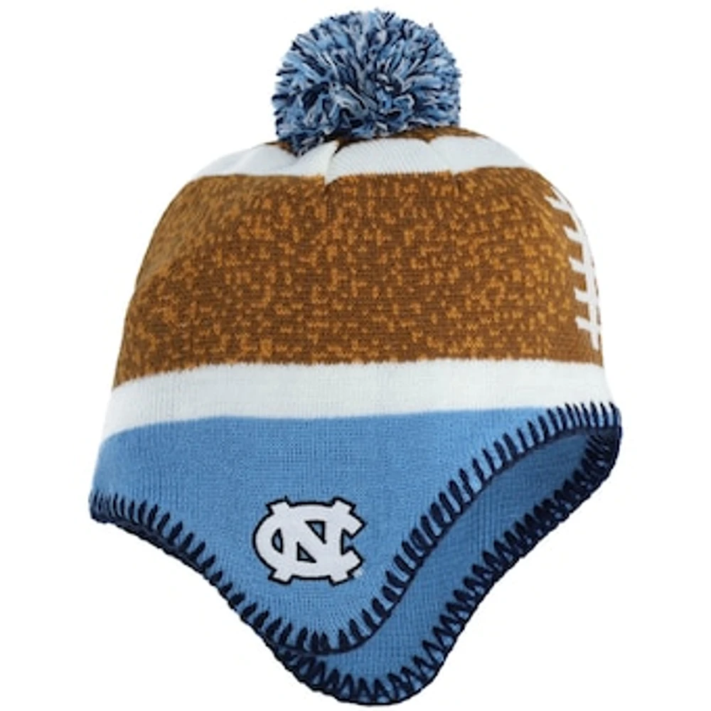 Toddler Brown/Carolina Blue North Carolina Tar Heels Football Head Knit Hat with Pom