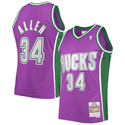 Men's Mitchell & Ness Ray Allen Purple Milwaukee Bucks / Hardwood Classics Swingman Jersey