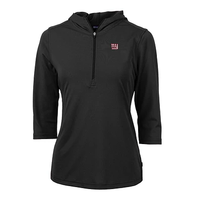 Women's Cutter & Buck Black New York Giants Virtue Eco Pique Half-Zip 3/4 Sleeve Pullover Hoodie
