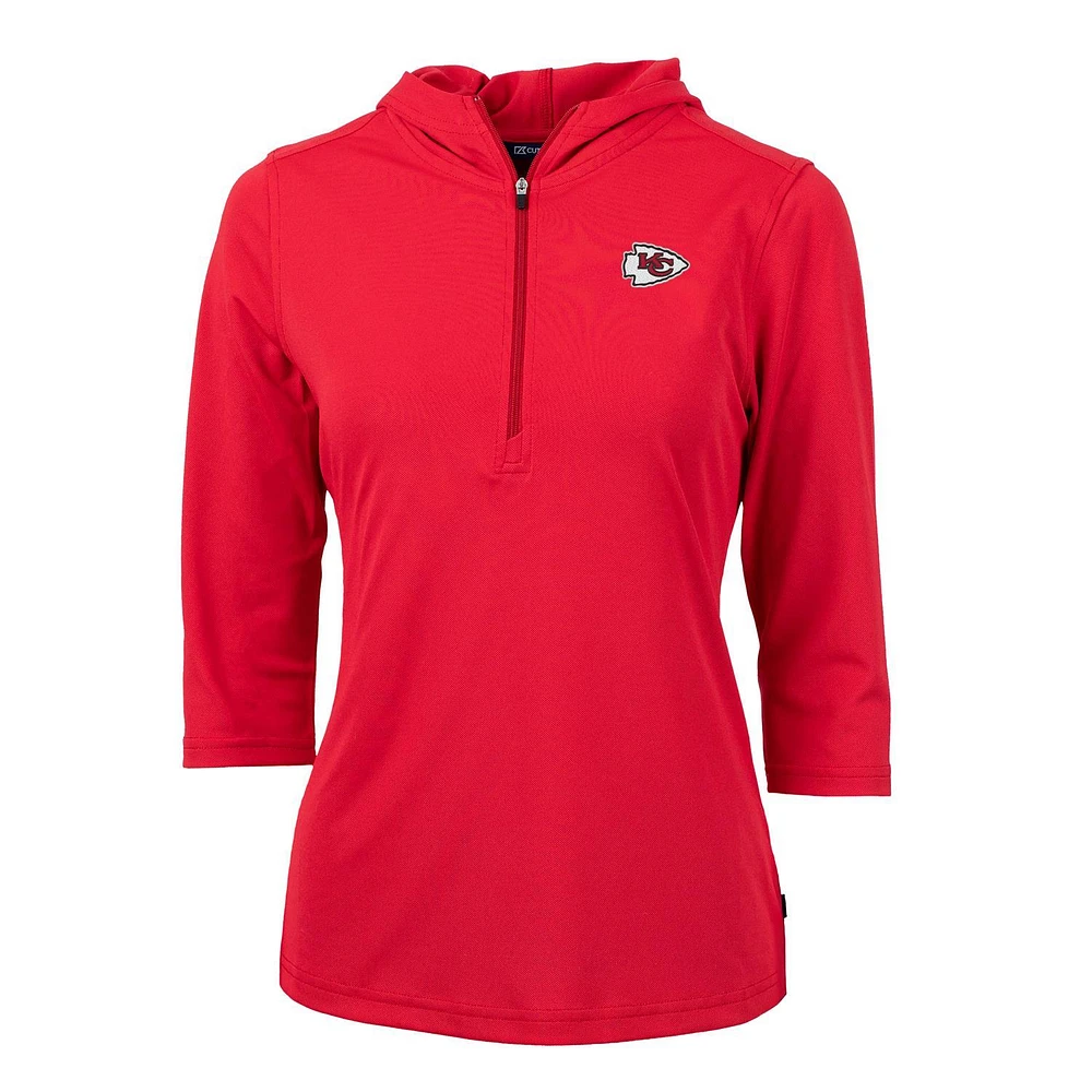 Women's Cutter & Buck Red Kansas City Chiefs Virtue Eco Pique Half-Zip 3/4 Sleeve Pullover Hoodie