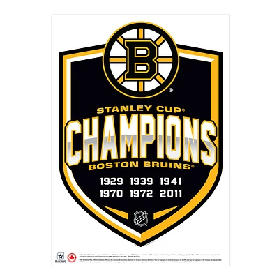 Boston Bruins 6-Time Stanley Cup Champions - 16'' x 22'' Repositionable Shield Decal