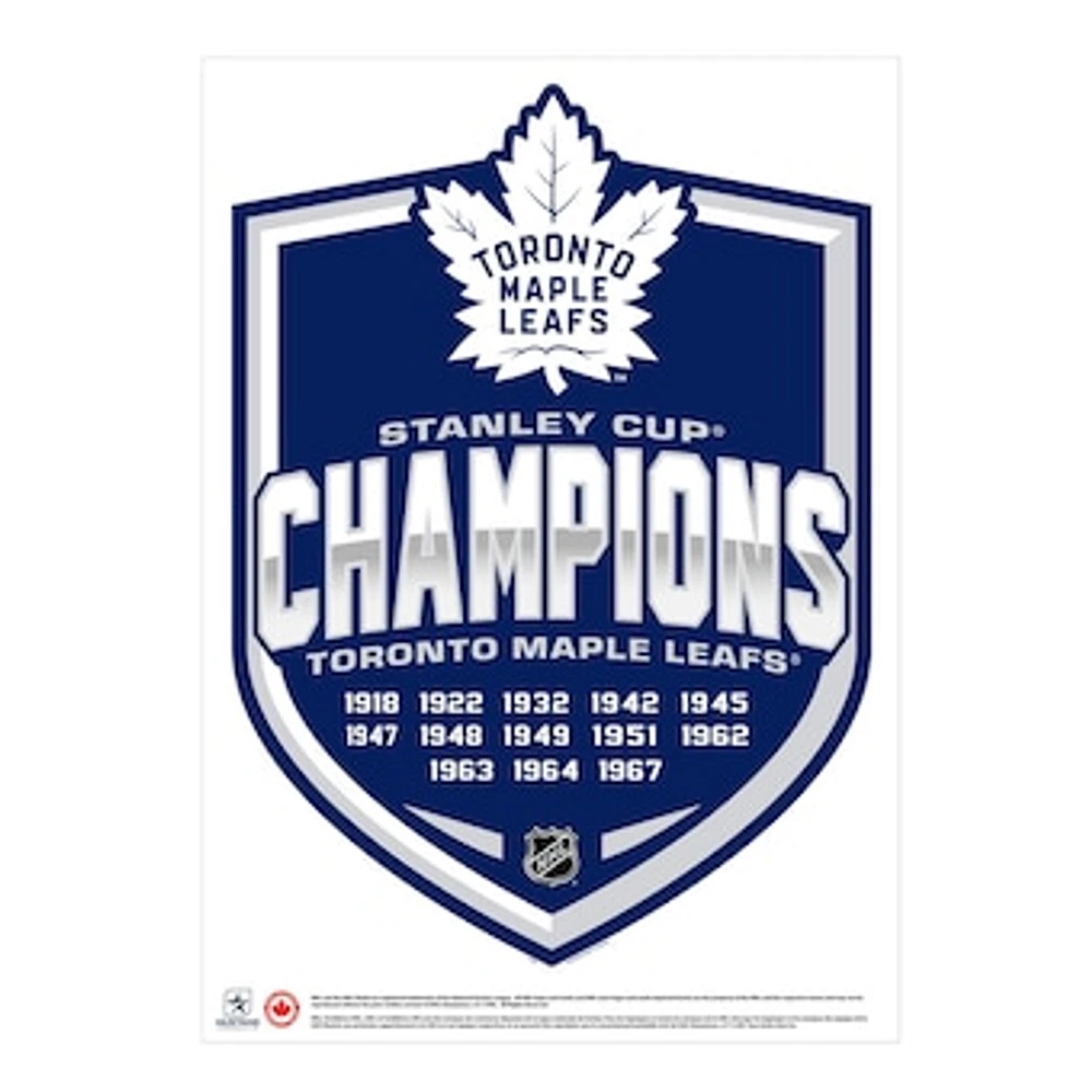 Toronto Maple Leafs 13-Time Stanley Cup Champions - 16'' x 22'' Repositionable Shield Decal