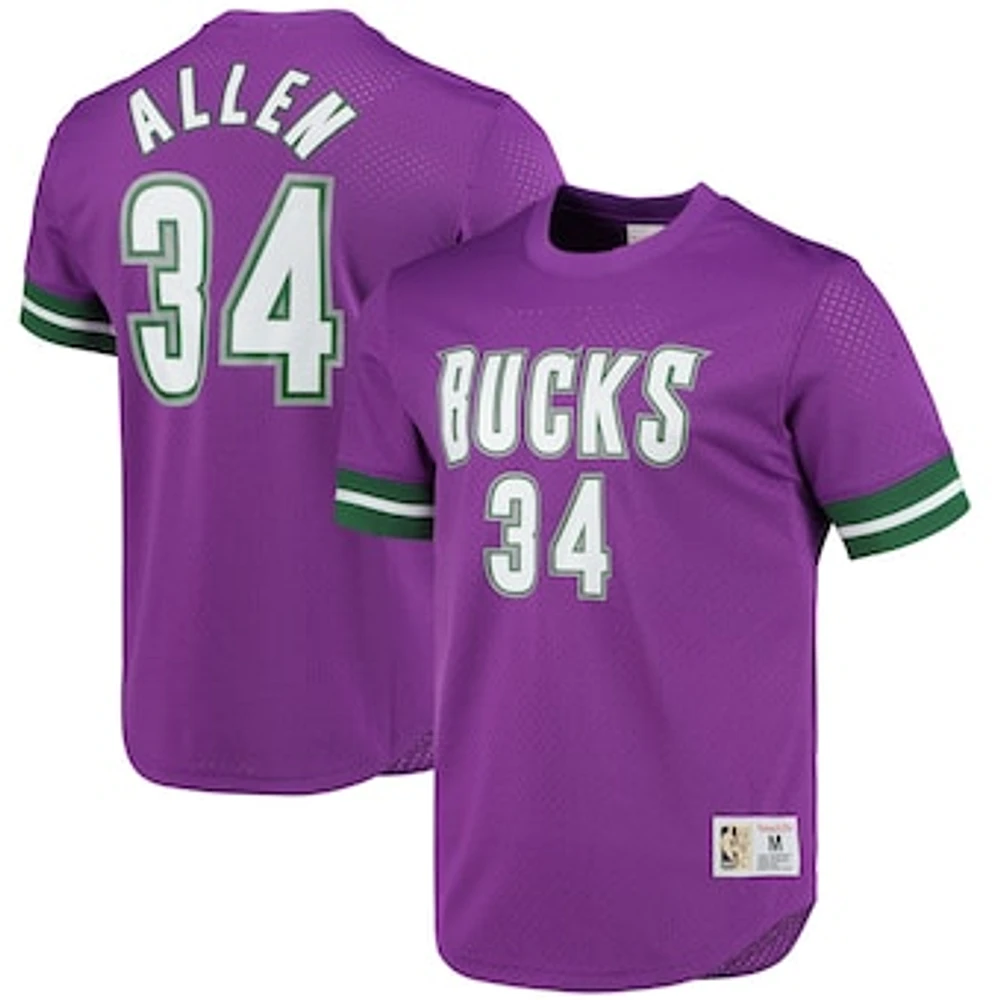 Men's Mitchell & Ness Ray Allen Purple Milwaukee Bucks 2000 Mesh Name Number T-Shirt