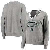 Women's League Collegiate Wear Heathered Gray Michigan State Spartans Victory Springs Tri-Blend V-Neck Pullover Sweatshirt