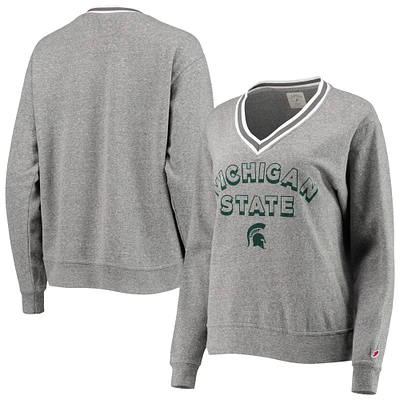 Women's League Collegiate Wear Heathered Gray Michigan State Spartans Victory Springs Tri-Blend V-Neck Pullover Sweatshirt
