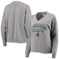 Women's League Collegiate Wear Heathered Gray Michigan State Spartans Victory Springs Tri-Blend V-Neck Pullover Sweatshirt