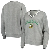 Women's League Collegiate Wear Heathered Gray Oregon Ducks Victory Springs Tri-Blend V-Neck Pullover Sweatshirt