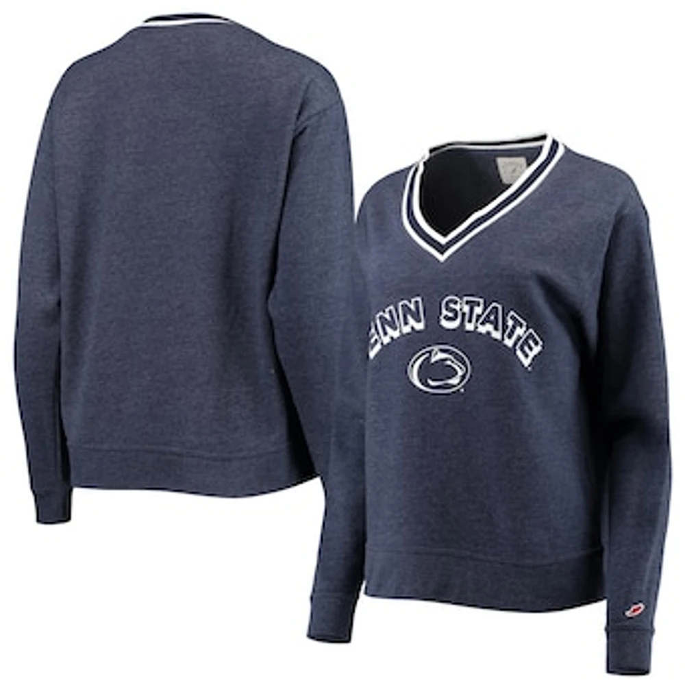 Women's League Collegiate Wear Heathered Navy Penn State Nittany Lions Victory Springs V-Neck Pullover Sweatshirt