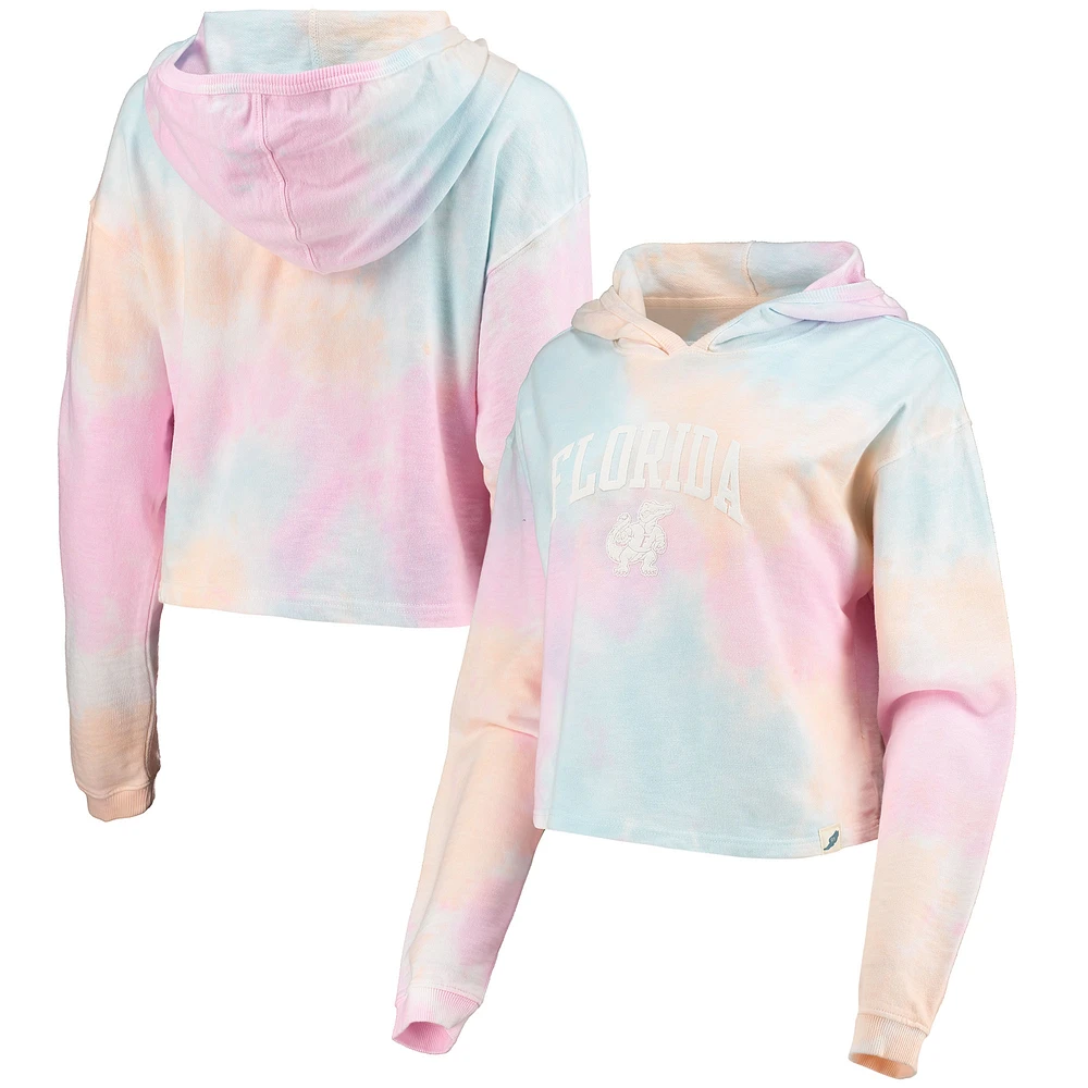 Women's League Collegiate Wear Pink/White Florida Gators Tie-Dye Cropped Pullover Hoodie