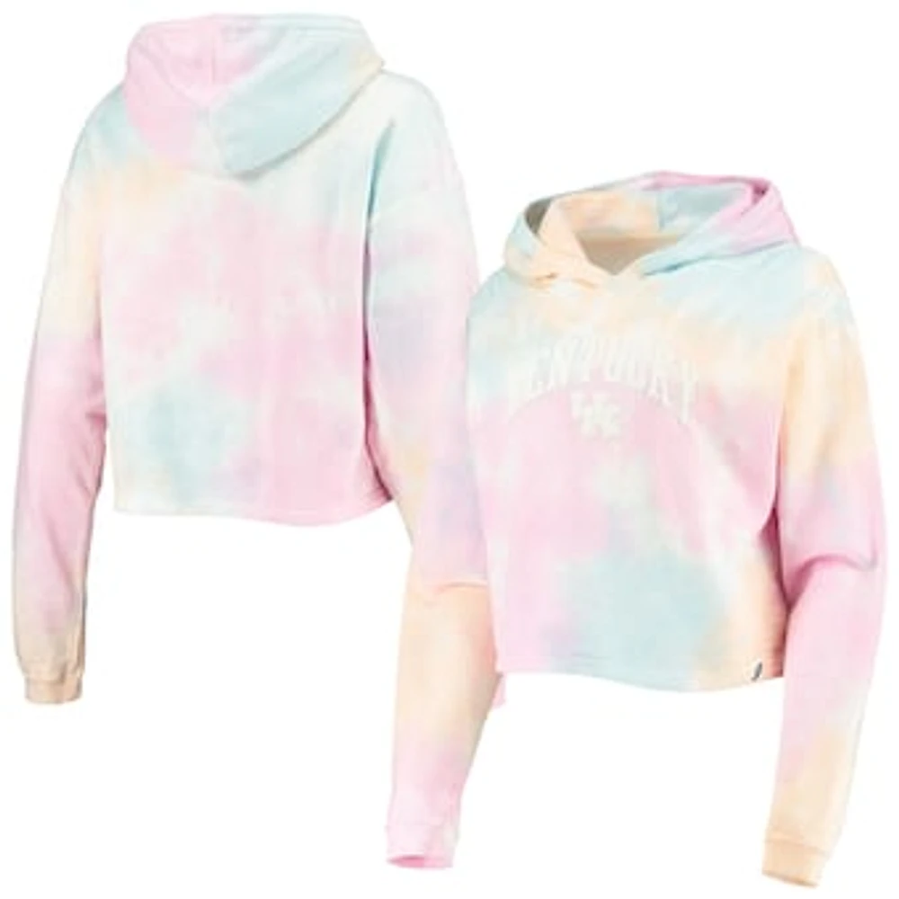 Women's League Collegiate Wear Pink/White Kentucky Wildcats Tie-Dye Cropped Pullover Hoodie