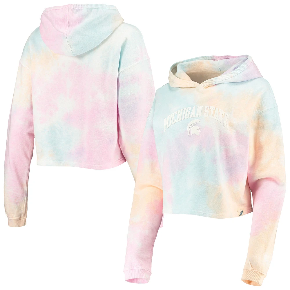 Women's League Collegiate Wear Pink/White Michigan State Spartans Tie-Dye Cropped Pullover Hoodie