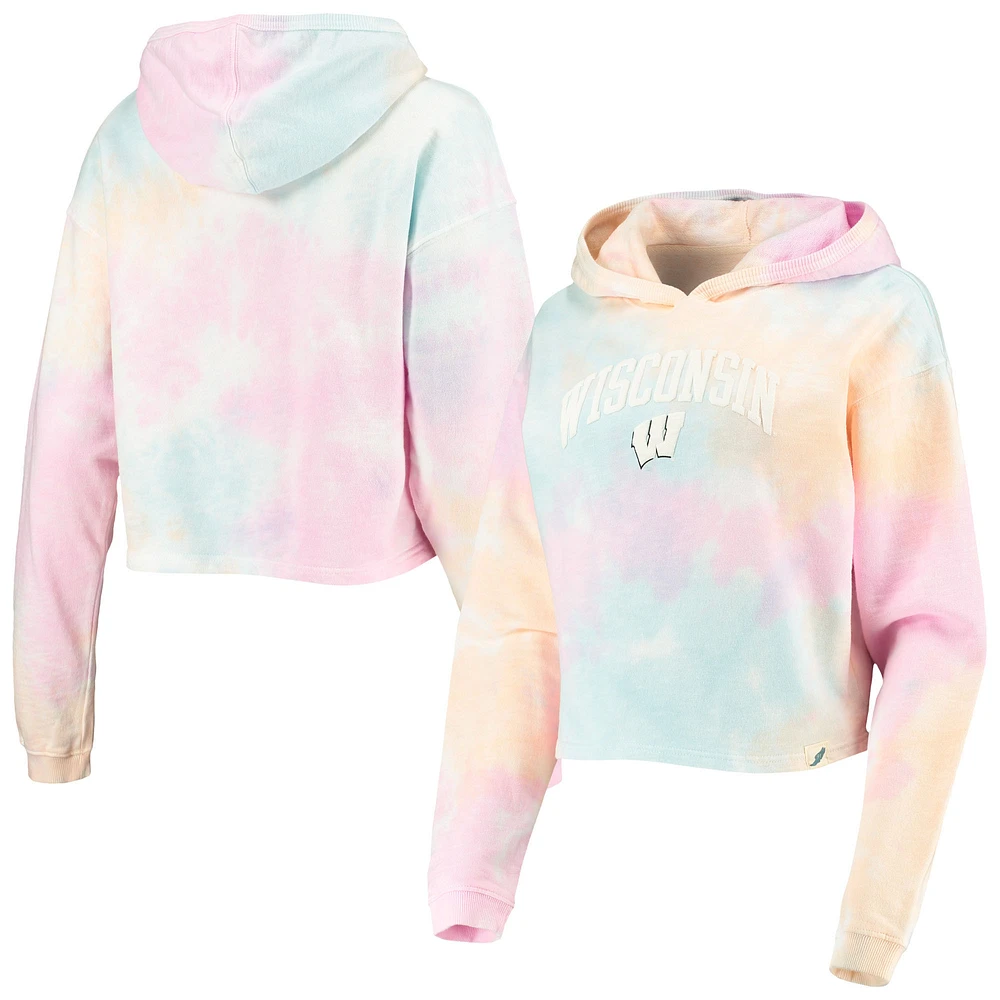 Women's League Collegiate Wear Pink/White Wisconsin Badgers Tie-Dye Cropped Pullover Hoodie