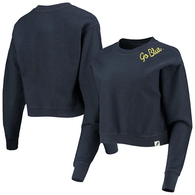 Women's League Collegiate Wear Navy Michigan Wolverines Corded Timber Cropped Pullover Sweatshirt