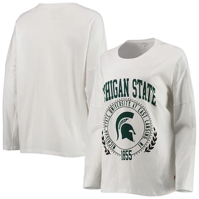 Women's League Collegiate Wear White Michigan State Spartans Clothesline Oversized Long Sleeve T-Shirt